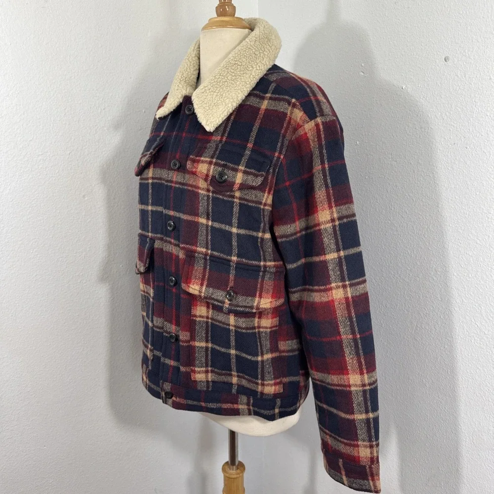 Banana Republic Jacket Men S Plaid Sherpa Collar‎ Button Up Cabincore